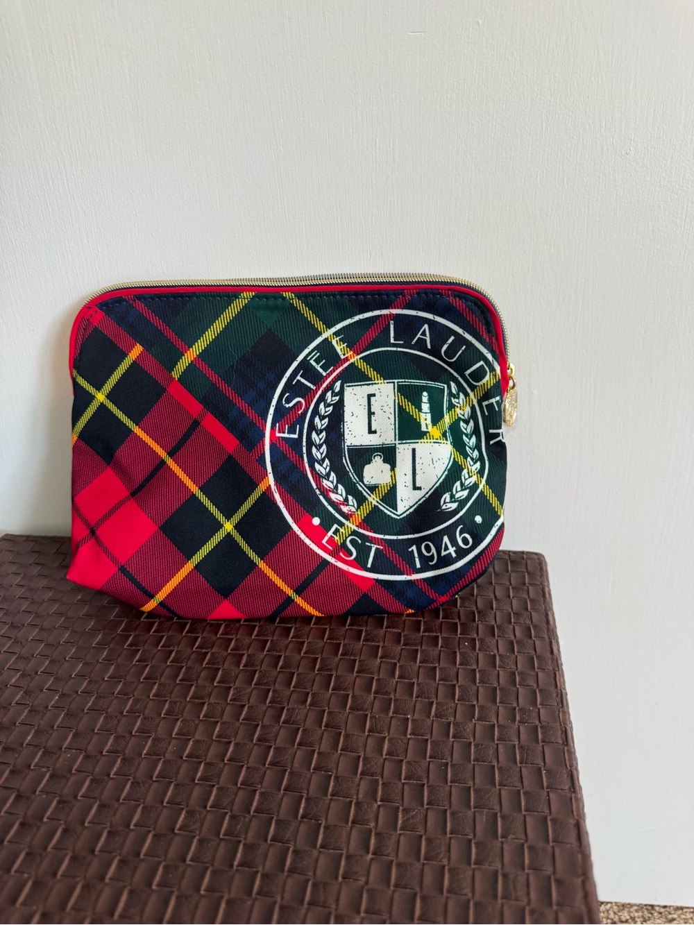 Estee Lauder Red, Black & Green Tartan Toiletry Pouch